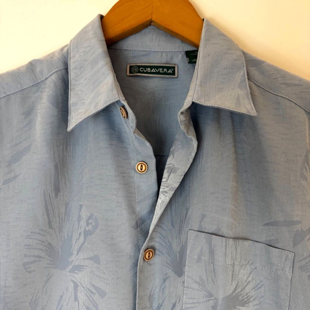Cubavera Mens Small Blue Tropical Floral Button Up Shirt short Sleeve Resort